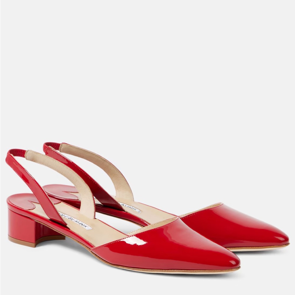 MANOLO BLAHNIK Aspro Patent Slingback Ballerina Pumps